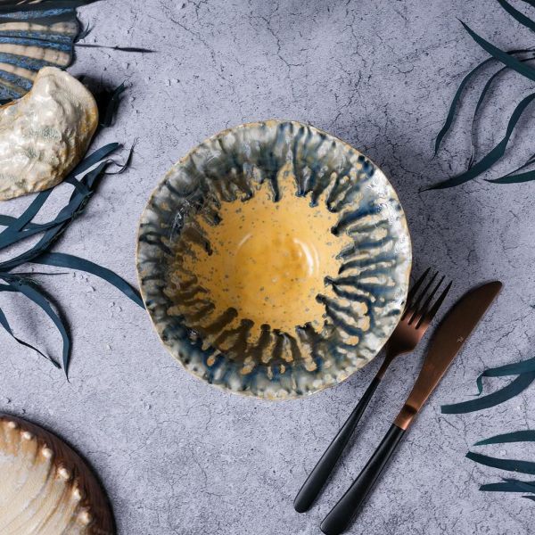 Салатник 925 мл d 19 см h9 см Dark Northern Blue Brown Flower Frutti di Mare P.L. [1]