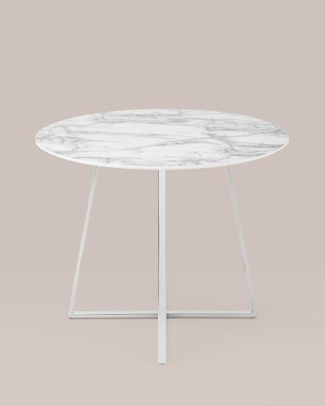 Стол обеденный Дакота 100*100 белый мрамор ножки хром