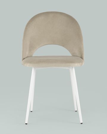 Стул Меган велюр бежевый белые ножки