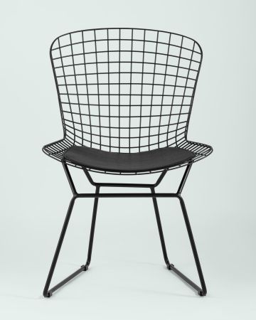 Стул обеденный Bertoia черный с черной подушкой
