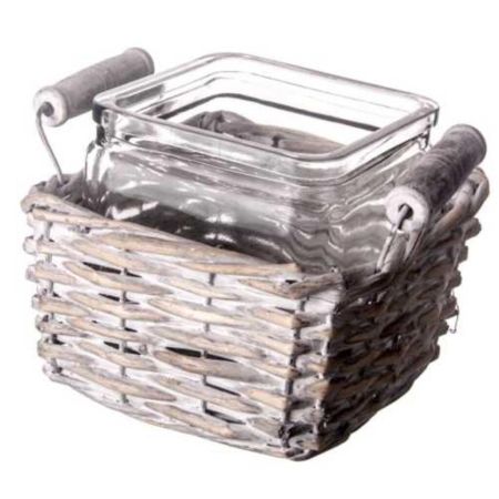Банка для подачи квадратная 650 мл стекло 12*12*12 см плетеная подставка P.L.