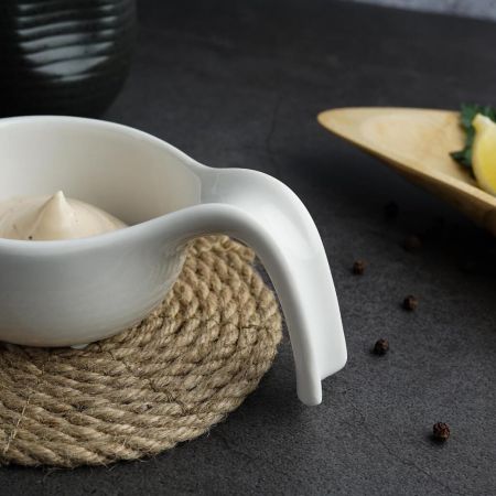 Соусник  80 мл 12*7,5 см h3,8 см Mini Mix круглый с ручкой белый фарфор P.L. Proff Cuisine [6]