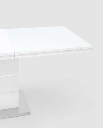 Стол обеденный Глазго раскладной 160-215*90 глянцевый белый