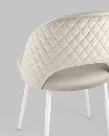 Стул Меган NEW велюр с ромбами бежевый белые ножки