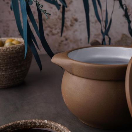 Горшок бульонница 500 мл d 11 см h8 см с крышкой Brown Matt White New Taiga P.L. [4]