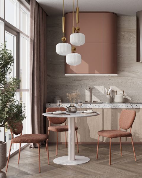 Стул обеденный Gigi коричневый букле розовые ножки