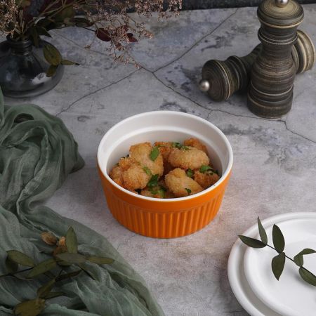 Салатник соусник для подачи 400 мл d 12 см h5,5 см круглый оранжевый Рамекин фарфор P.L. [6]