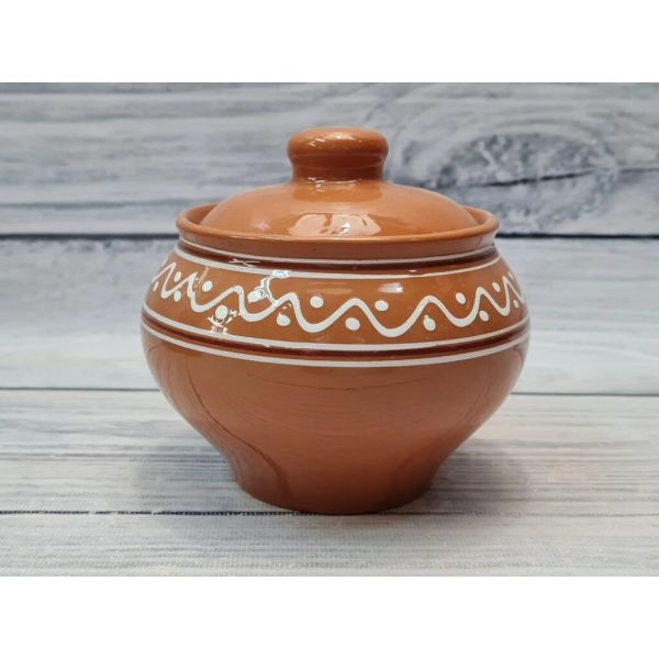 Горшочек 550 мл d 12,5/10,5 см h12 см с крышкой "Псковский" керамика ПГ [1]