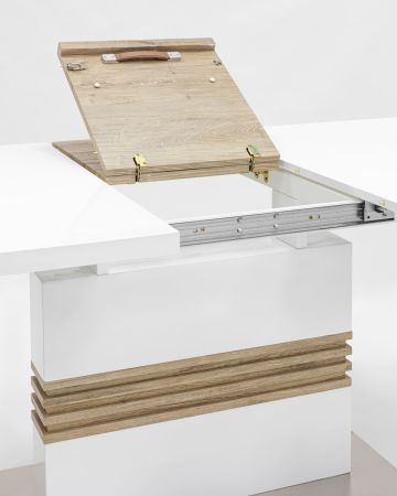 Стол обеденный Тампа раскладной 160-200*90 глянцевый белый